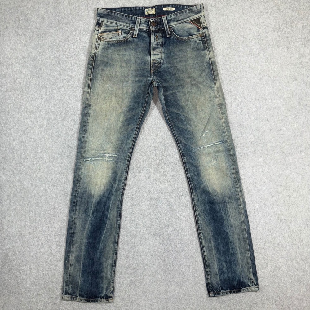 Replay Waitom M983 Men Regular Straight Slim Distressed Blue Wash Jeans 28x32